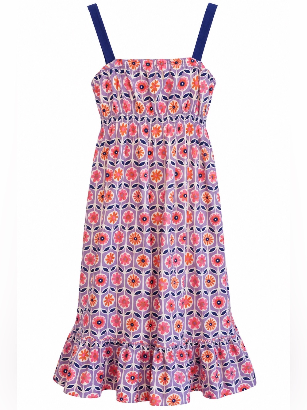 Hanna Andersson Girls Floral Dress Purple Pink Cotton Ruffle Hem Size 140 (10)